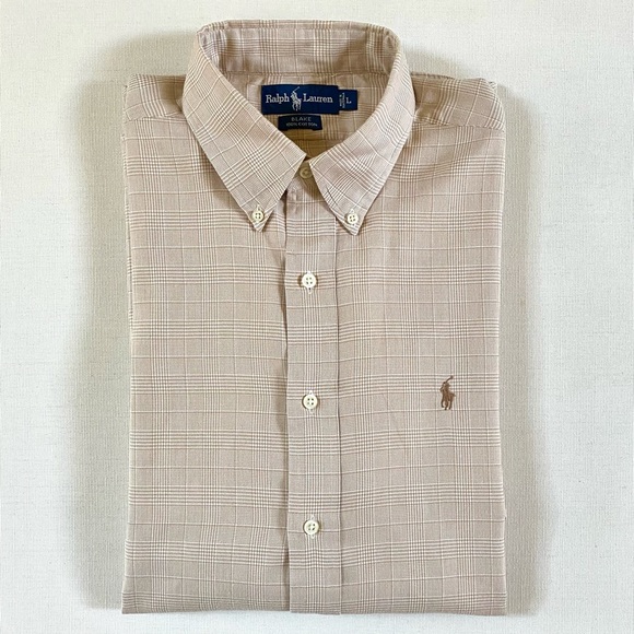 RALPH LAUREN Men’s Blake 100% Cotton Shirt, Glen Plaid Pattern, Tan, Size Large - Picture 7 of 15
